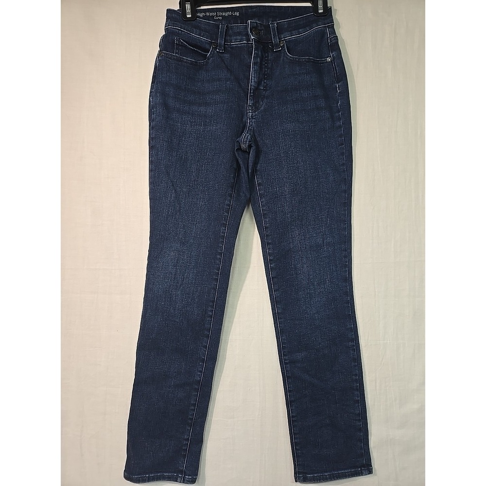 TALBOTS Flawless Women's 0P High Waist Straight Leg Curvy Blue Jeans Stretch